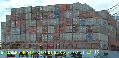 Пронумерованный ряд на секции со стороны кормы корабля